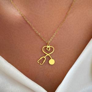 써지컬스틸 여성 체인 커플 우정 목걸이 여성용 스테인레스 스틸 클래식 청진기