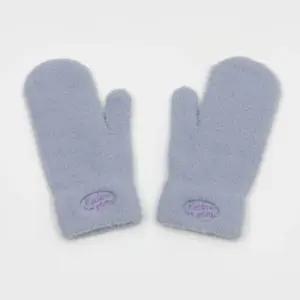FLUFFY LOGO MITTEN GLOVE PURPLE
