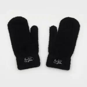 FLUFFY LOGO MITTEN GLOVE BLACK