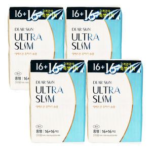 깨끗한나라 디어스킨 에어엠보 생리대 중형기획(16p+16p) x4팩 (총128개입)