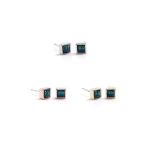 E510 4mm 에메랄드 스퀘어 크리스탈 은침 귀걸이