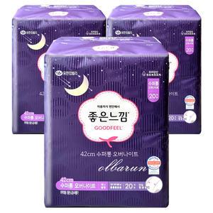 좋은느낌 오리지널 수퍼롱 오버나이트 20매 x3개 /생리대