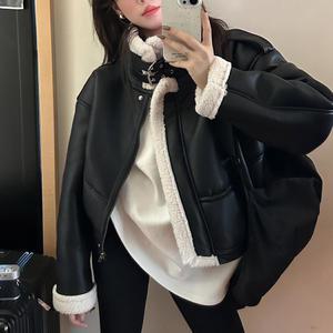 하이넥 양털 무스탕 숏 자켓 가죽 레더 여성 점퍼 겨울 아우터