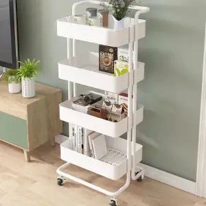 이동식 화이트 114cm 트롤리 수납 컬러풀 4단 선반 (WFHJHTH)
