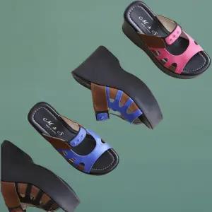 여성 투톤 컬러 큐빅 장식 오픈토 키높이 샌들