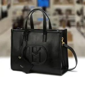 [헤지스](광주신세계)[H20크링클] H소가죽 패치 블랙 토트 겸 숄더 M HIBA5F509BK