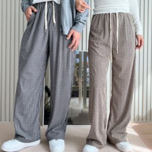 남자 커플 밴딩 고무줄 여름용 세미와이드 스트라이프 집에서입는 긴바지