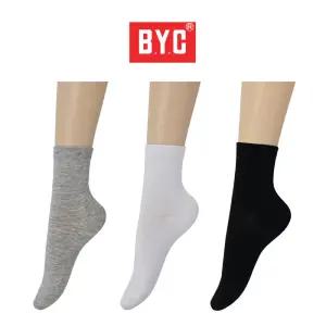 BYC 여성용 무지 중목양말 6켤레 [2119] 여자 검정 흰색 학생 면양말