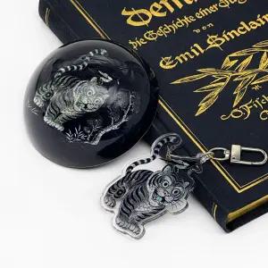 [호작도 아크릴 키링 포함] 르웨이 호작도 문진 크리스탈 반구 문진 호랑이와 까치