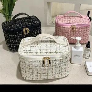 트위드 대용량 화장품 빅 파우치 여행용 다용도 휴대 파우치