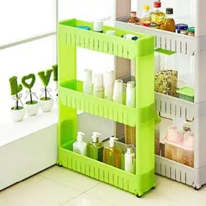 녹색 이동식 틈새선반 수납 주방트롤리 3단 원형트롤리 바퀴트롤리 세탁실트롤리