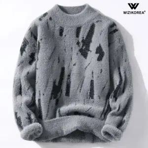 [위즈아이]남성 여름 남성 패턴 터틀넥 올 니트 가을 겨울 하이넥 따뜻한 스웨터 WI013N