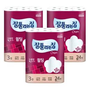 미래생활 잘풀리는집 퀼팅 3겹 광폭 무형광 화장지 (너비107mm) 30m, 24롤, 3팩