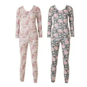 [롯데백화점]비너스 화사한 플라워 패턴 극세사 기모 겉옷 마찰 최소화 여성 내의 세트 VLGQ031S