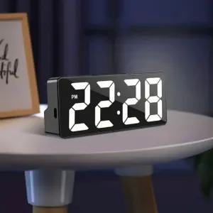 LED 탁상 미러 클락 알람 디지털 시계 무소음 거울 건전지 무선 우선 온도 날짜