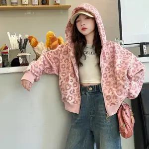 주니어 귀여운 호피무늬 후드집업 점퍼 봄 가을 새미 크롭 루즈핏 긴팔 10대 바람막이