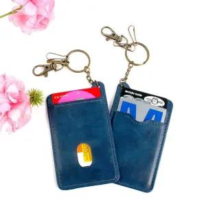 슬림 열쇠고리 가죽 카드지갑 네이비