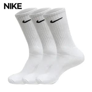 나이키 쿠션크루 남자 여자 장목 스포츠 긴 양말 3팩 세트 화이트 SX4508-101