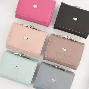 여성 큐빅 하트 반지갑 카드지갑 PU소재 똑딱이타입 귀여운 디자인 선물 답례품용