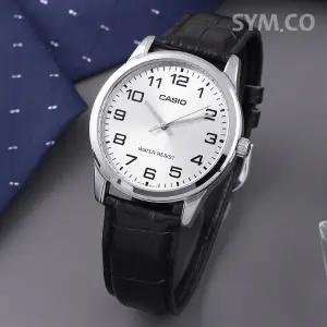 [카시오] MTP-V001L-7B 심플 라운드 아날로그 정장 남자 가죽 시계 d