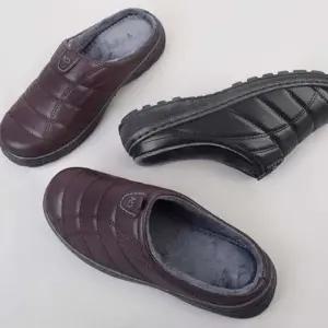 남성 내피 털슬리퍼 보온 겨울 앞막힌 실내외 사무실 (WFK2E9O)