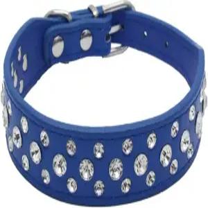 하우이어 블링 라인스톤 PU 가죽 크리스탈 다이아몬드 애완견 고양이 강아지 목걸이 블랙 S M L XL (L 다크