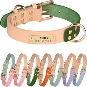 명판이 있는 Yonsbox 개인 맞춤형 개 목걸이 u2013 순정 가죽 전화번호가 새겨진 애완동물 ID 태그 소형