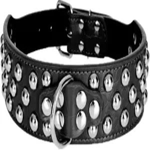 Serijoars 2인치 너비 가죽 개 목걸이 중형 대형견용 스파이크 스터드 헤비 듀티 조절 가능 (M Black1)