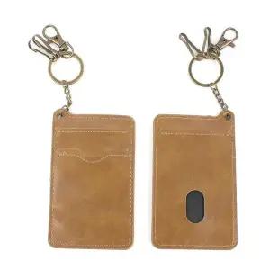 슬림 가죽 카드지갑 브라운 열쇠고리 장식 소형 휴대용 지갑 (WFJ6UX1)