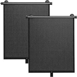 측면 창문용 접이식 차량용 그늘막 2팩 - 강력한 흡입 컵이 있는 롤러 UV 열 차단 사무실 (L 19.6 x19.6 )