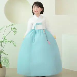 한예빔 HB70001 하늘루아 여아 아동 한복 드레스 어린이집 설날 추석빔 화이트 저고리