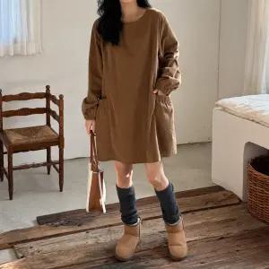 코듀로이 미니원피스 긴팔 라운드넥 여성 빅사이즈