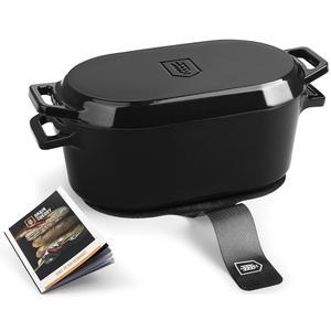 쿠크 더치 오븐, 사워도우 베이킹용 듀얼 핸들, 에나멜 주철, 실리콘 매트 및 가이드, 식기세척기 사용 가능, 5Qt, (블랙) 포함