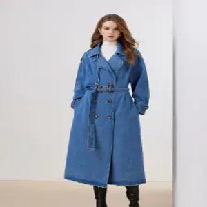 청 코트 롱 오버핏 트렌치코트 겨울 간절기 빈티지 여성 가을 롱코트 봄가을 체크 자켓.