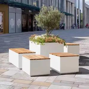 북유럽 모던 야외 화분 스툴 벤치 의자 세트 원목 철제 평벤치 건물 산책로 정원 조경