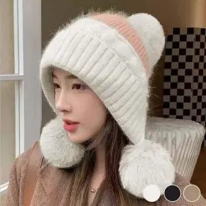 여성 왕방울 털 비니 기모 니트모자 겨울 방한 3색