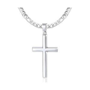 남성용 BWDIPCYC S925 스털링 실버 베벨드 엣지 크로스 목걸이, 골드 도금/스털링 패셔너블 크루시픽스 펜던트 체인 목걸이 16-30인치