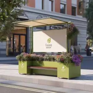 그늘막 지붕 야외 벤치 의자 광고판 정류장 철제 조경 화분 등의자 아파트 테파마크 산책로