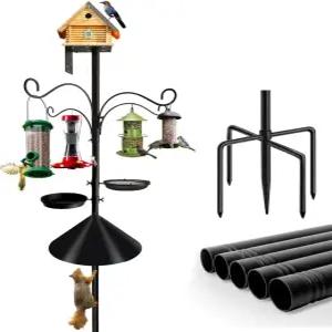 버드 피더 폴 92인치 헤비 듀티 버드하우스 스탠드 야외용 다람쥐 방지 배플 조절 가능한 새 모이통 여러
