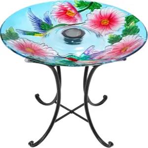 풀밭 정원 장식 금속 스탠드 VCUTEKA 솔라 버드 배스 유리 야외 벌새