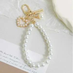 진주 스트랩 금장 하트 휴대폰 고리 가방 키링 홀더 (WFKBXRD)