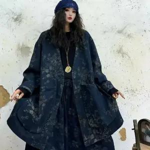 피로달 여성 데님 자켓 코트 가을 빈티지 프린트 빅포켓 슬림핏 브이넥 상의 HO3