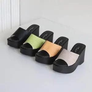 여성 키높이 웨지슬리퍼 뮬샌들 여름 통굽 뮬샌들 WFIQNN9