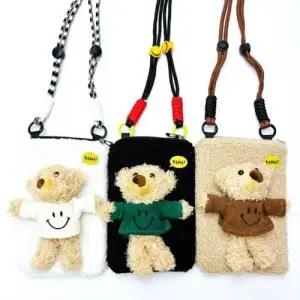 곰돌이 파우치 스트랩 백 13De 뽀글이 6종 폰 보들보 WEDC54F