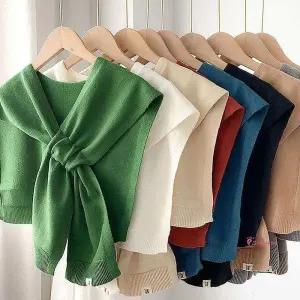 포켓 가디건 니트 숄 페이크 어깨 심플 케이프 크로스 어깨숄ijk101