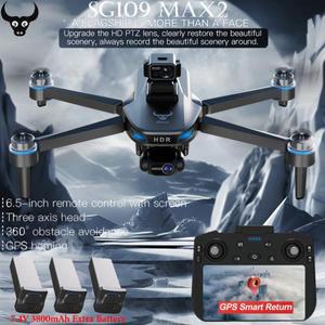 SG109 Max2 GPS 드론 5G WIFI 3축 짐벌 HD 카메라 대형 스크린 원격 제어 브러시리스 RC 쿼드콥터로 장애물