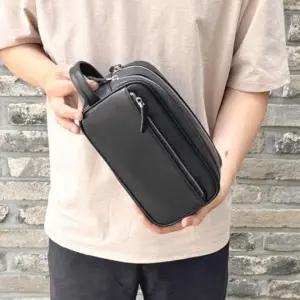 (색상 블랙)남성 가죽 스포츠 골프 클러치 백 파우치 손가방