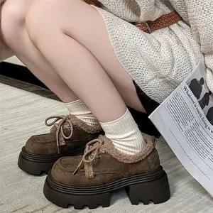 여성 청키 부츠 기모 키높이 로퍼 겨울용