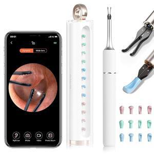 정밀 핀셋, 12가지 도구 및 여행용 케이스가 포함된 MEKK 스마트 이어 왁스 제거 키트 S5-10MP HD 비주얼 클리너 - iOS / Android u200B용 무선 오토스코프 (화이트-S5)