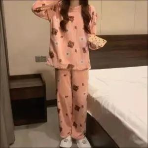 곰돌이 겨울 홈웨어 극세사 상하의세트 골지 수면잠옷